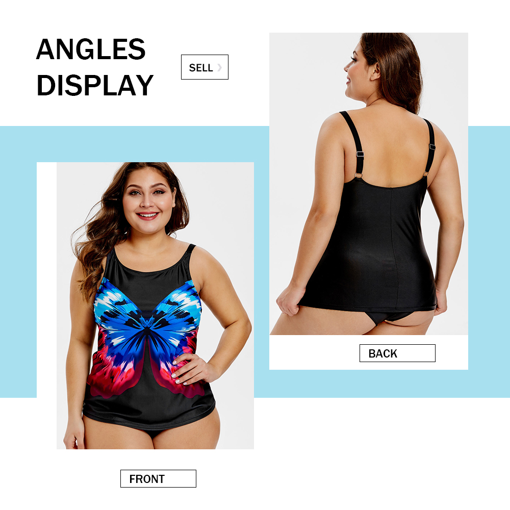 Butterfly Print Plus Size Tankini Set