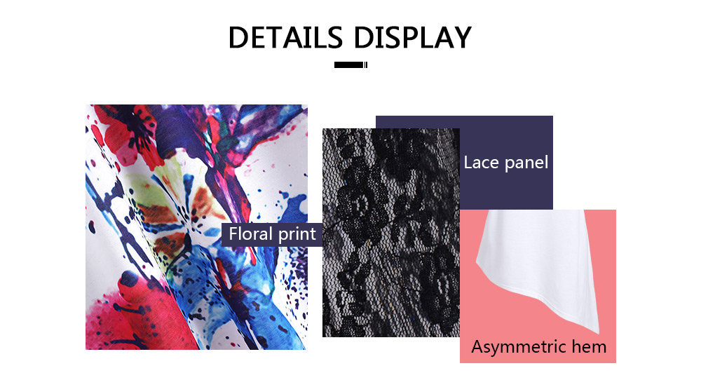 Plus Size Lace Panel Tie Dye Asymmetrical T Shirt