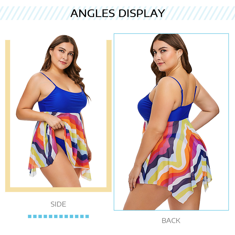 Plus Size Rainbow Mesh Panel Tankini Set