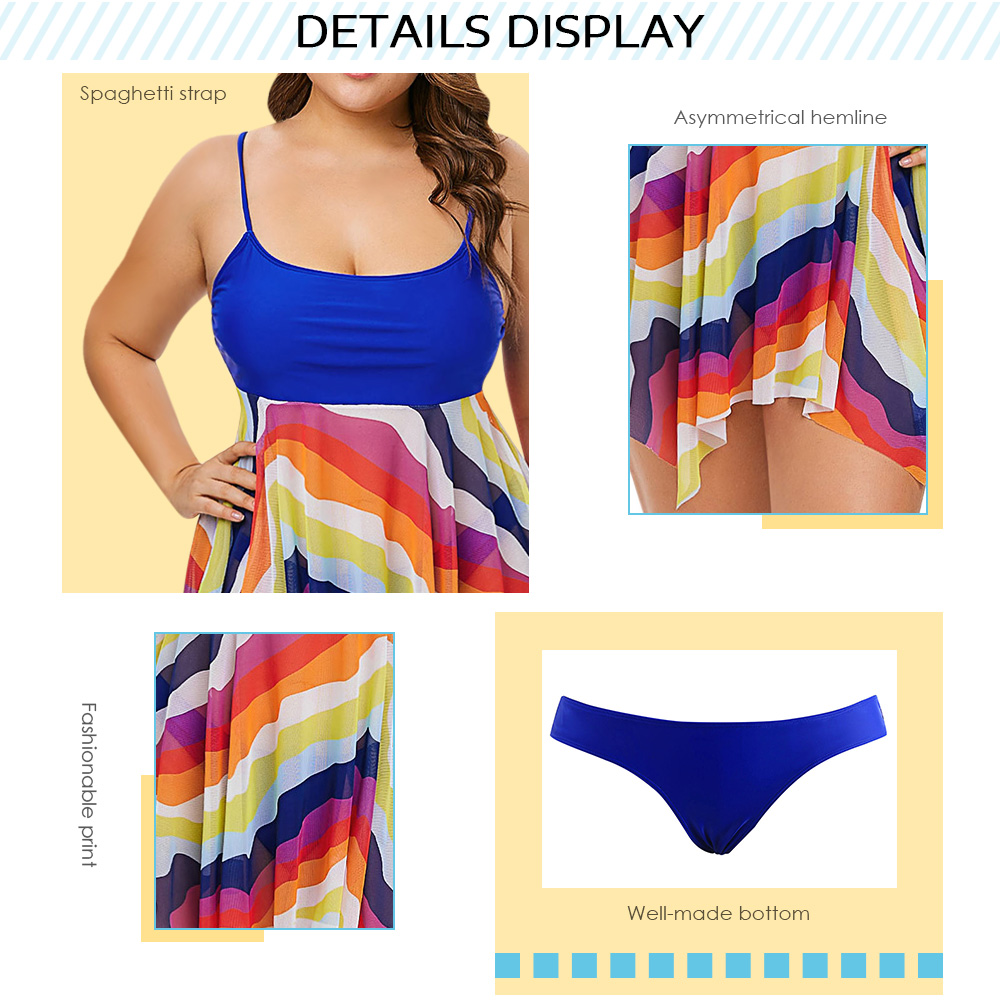 Plus Size Rainbow Mesh Panel Tankini Set