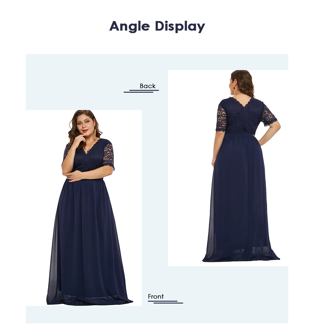 Plus Size Plunging Neck Lace Sleeve Maxi Dress