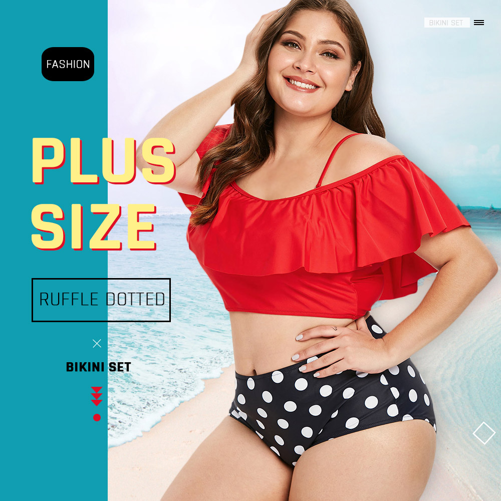 Plus Size Ruffle and Polka Dot Bikini Set