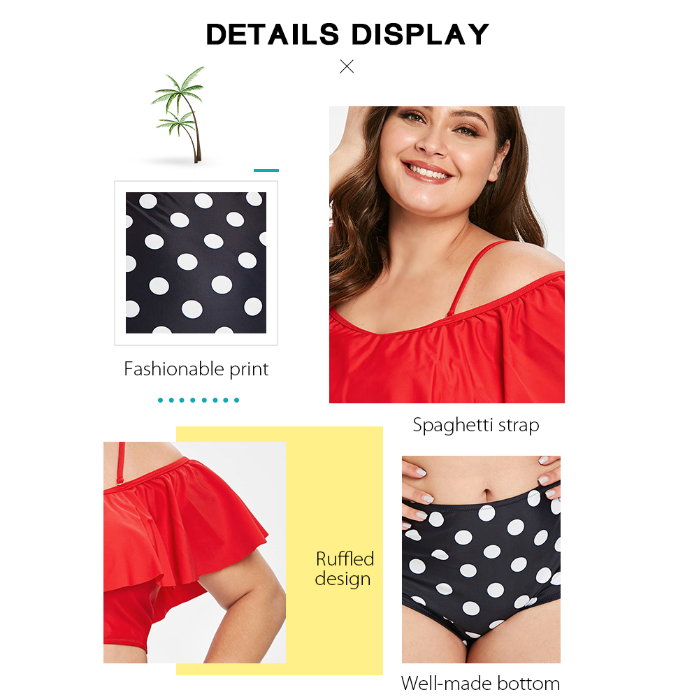 Plus Size Ruffle and Polka Dot Bikini Set