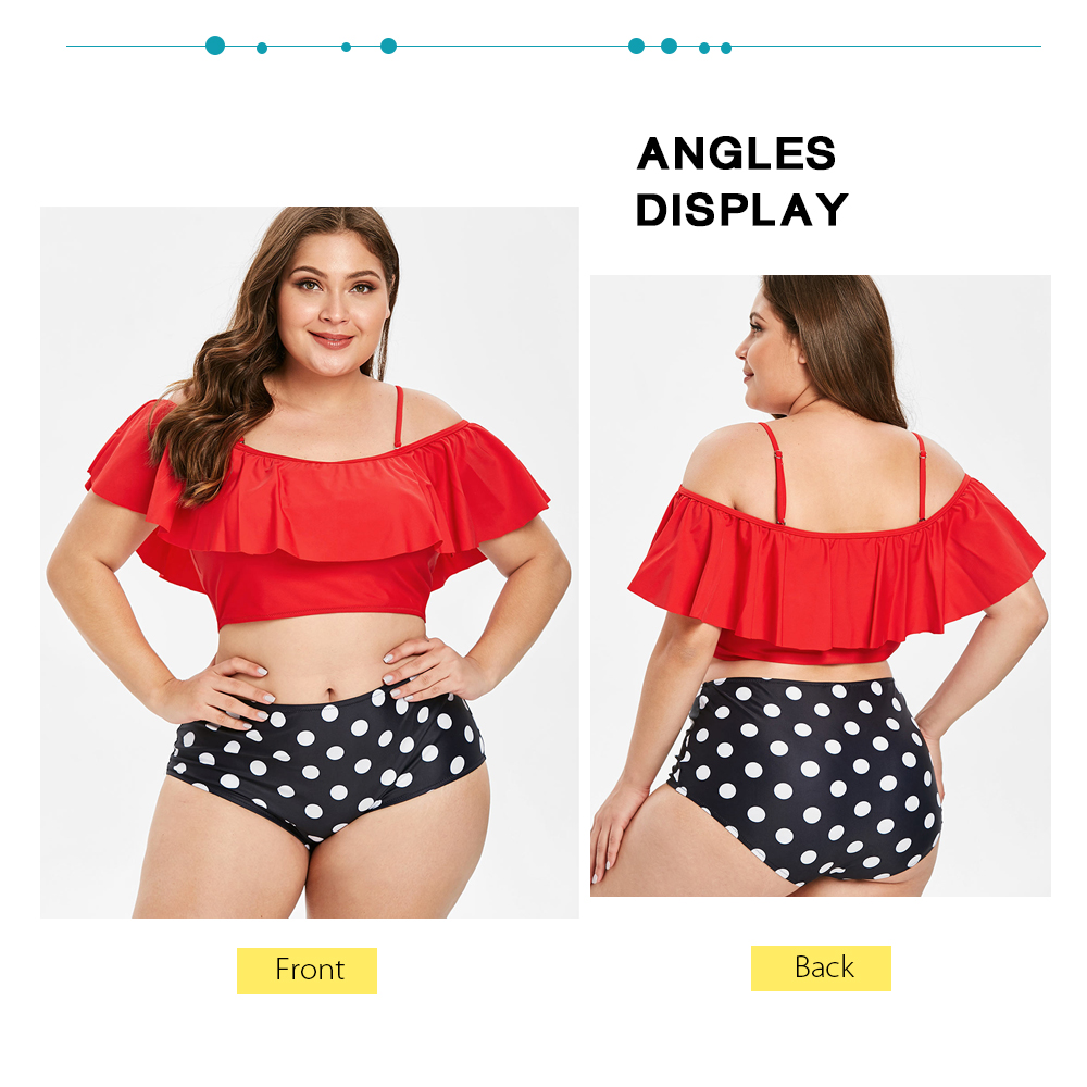 Plus Size Ruffle and Polka Dot Bikini Set