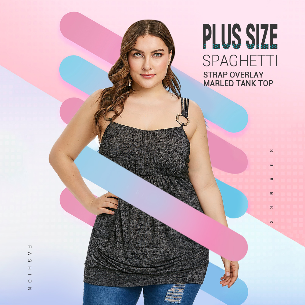 Plus Size Spaghetti Strap Overlay Marled Tank Top