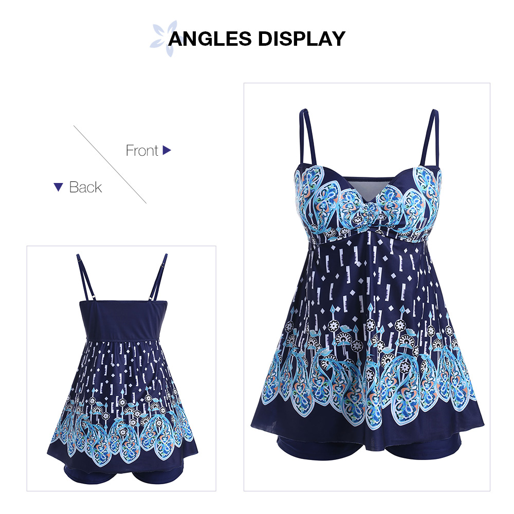 Printed Plus Size Spaghetti Strap Tankini Set