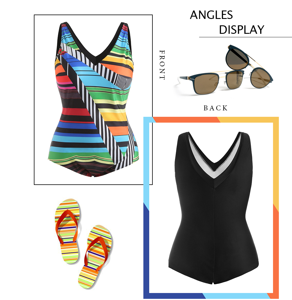 Plus Size Color Block V Neck Swimwear