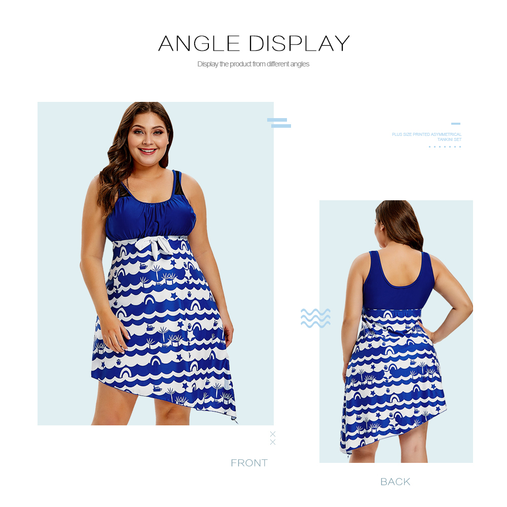 Plus Size Printed Asymmetrical Tankini Set