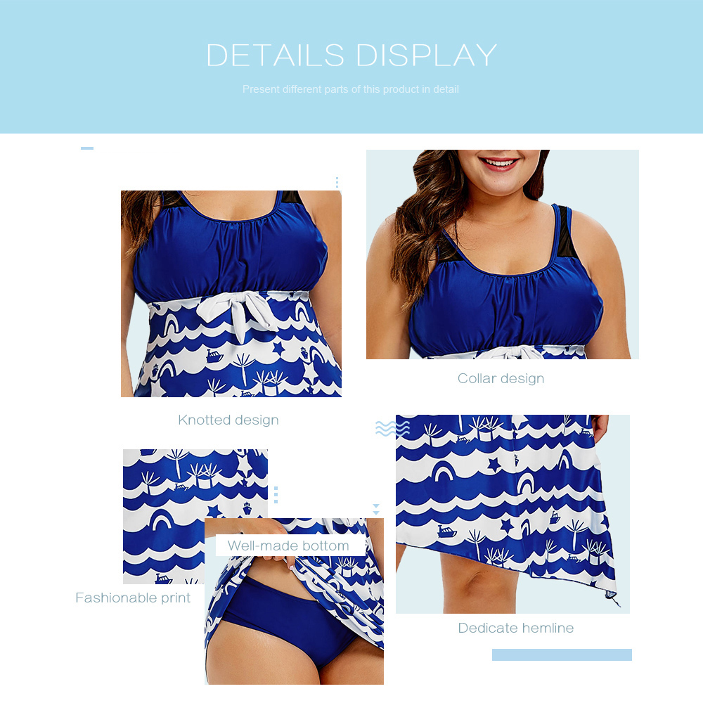 Plus Size Printed Asymmetrical Tankini Set