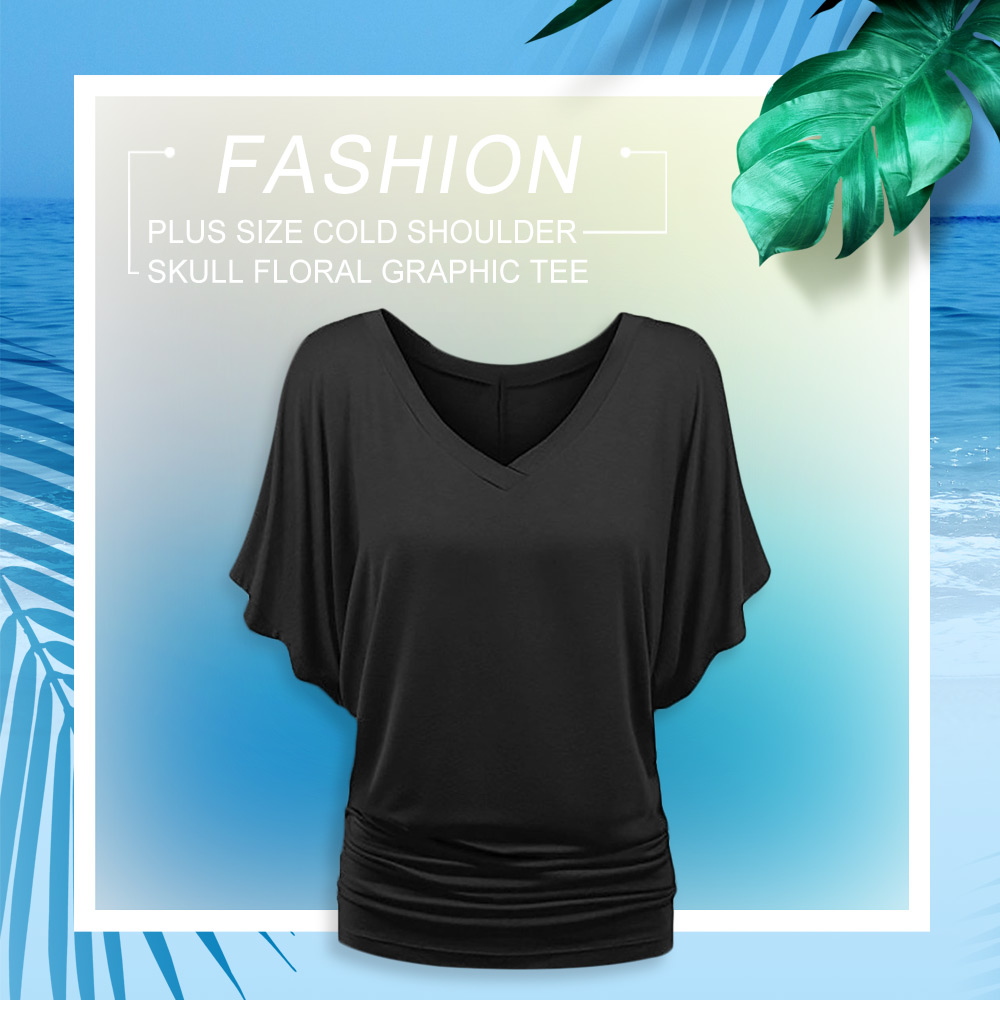 Batwing Sleeve V Neck Ruched T-shirt