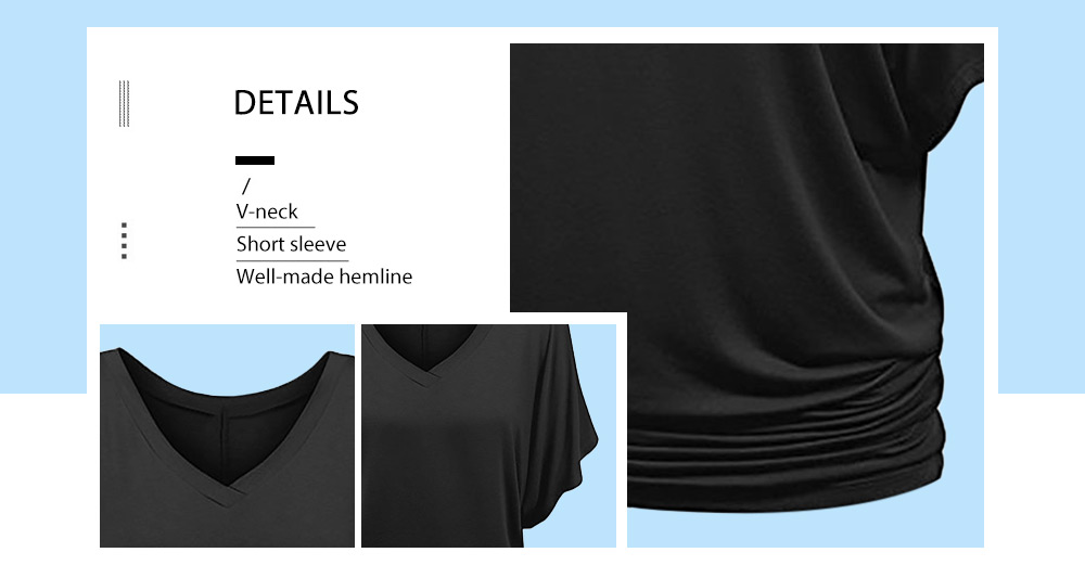 Batwing Sleeve V Neck Ruched T-shirt