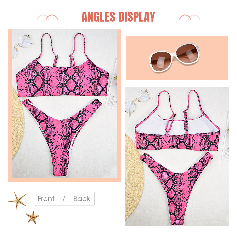 Spaghetti Strap Padded Backless Print Low Waist Women Bikini Set