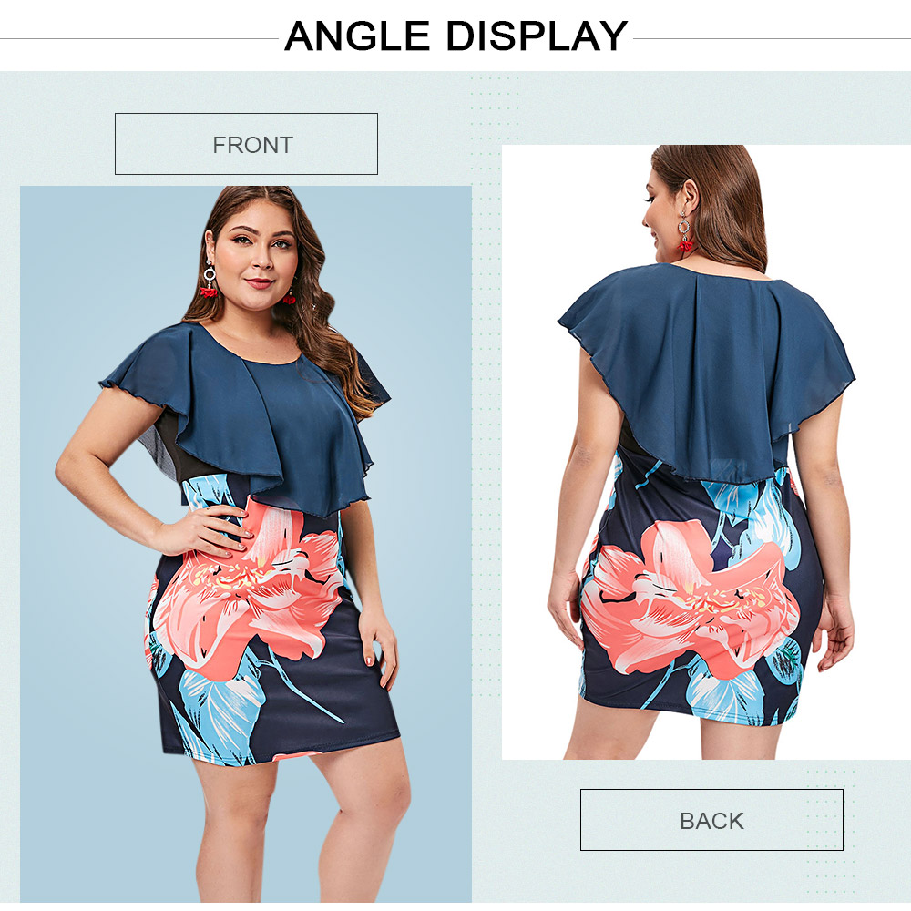 Plus Size Ruffle Floral Print Bodycon Dress
