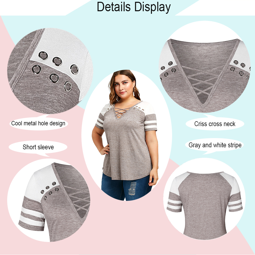 Plus Size Criss Cross Contrast T-shirt