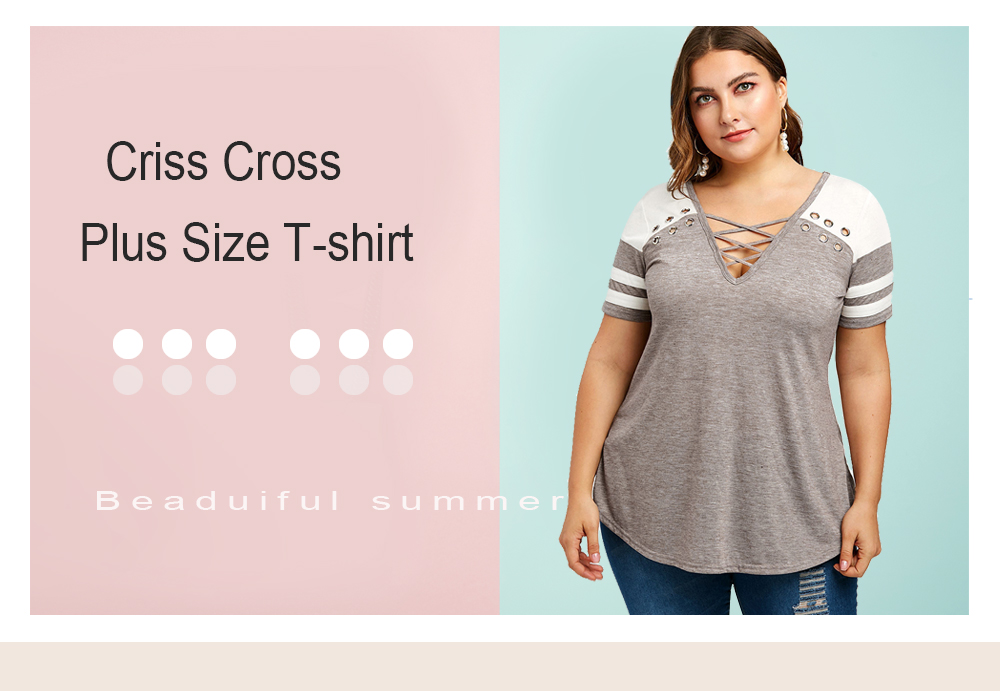 Plus Size Criss Cross Contrast T-shirt