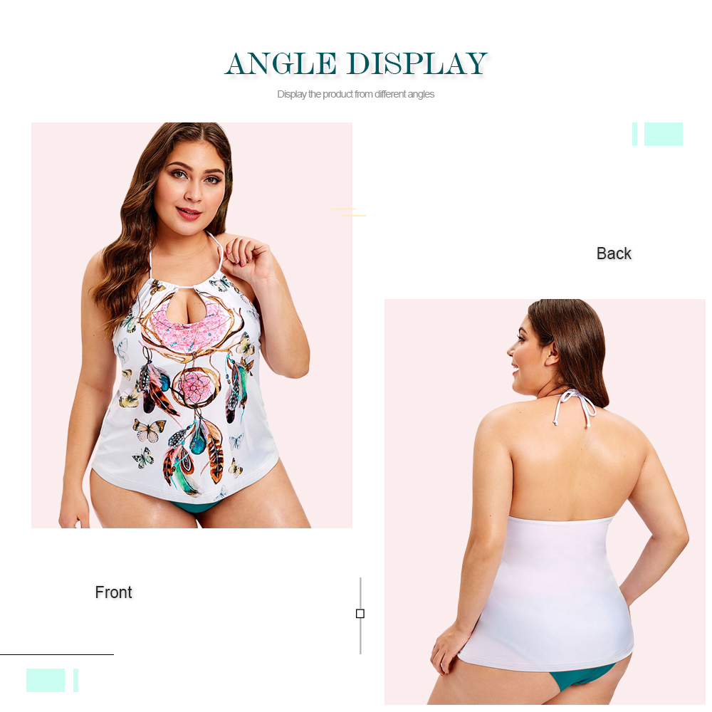 Butterfly Print Halter Neck Plus Size Tankini Set