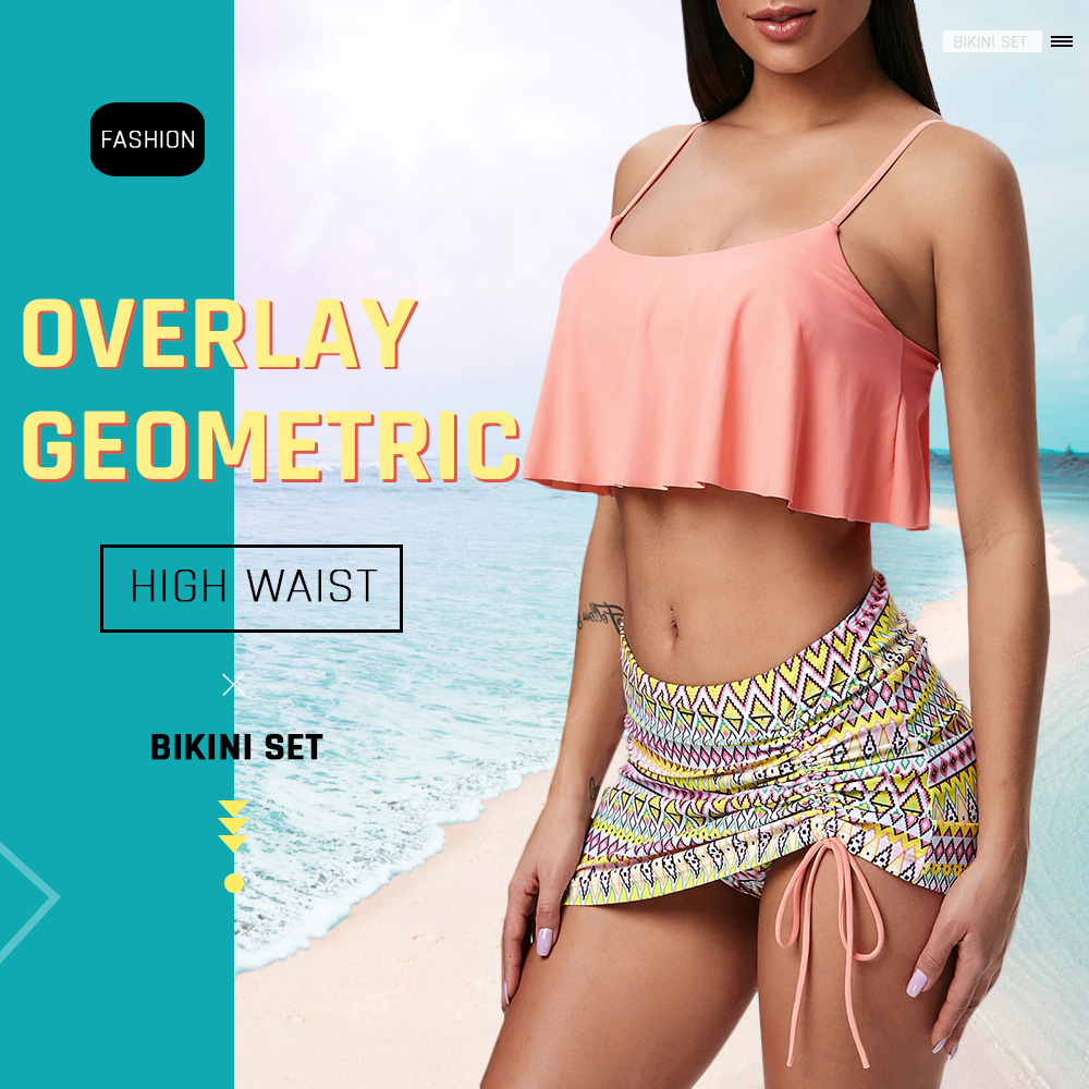 Overlay Geometric High Waist Bikini Set
