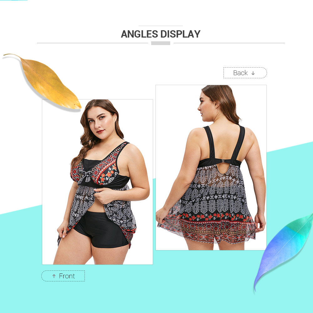 Plus Size Floral Tribal Print Tankini Set