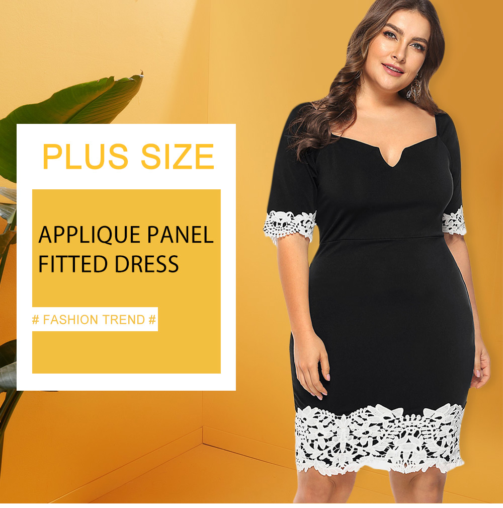 Plus Size Applique Panel Fitted Dress