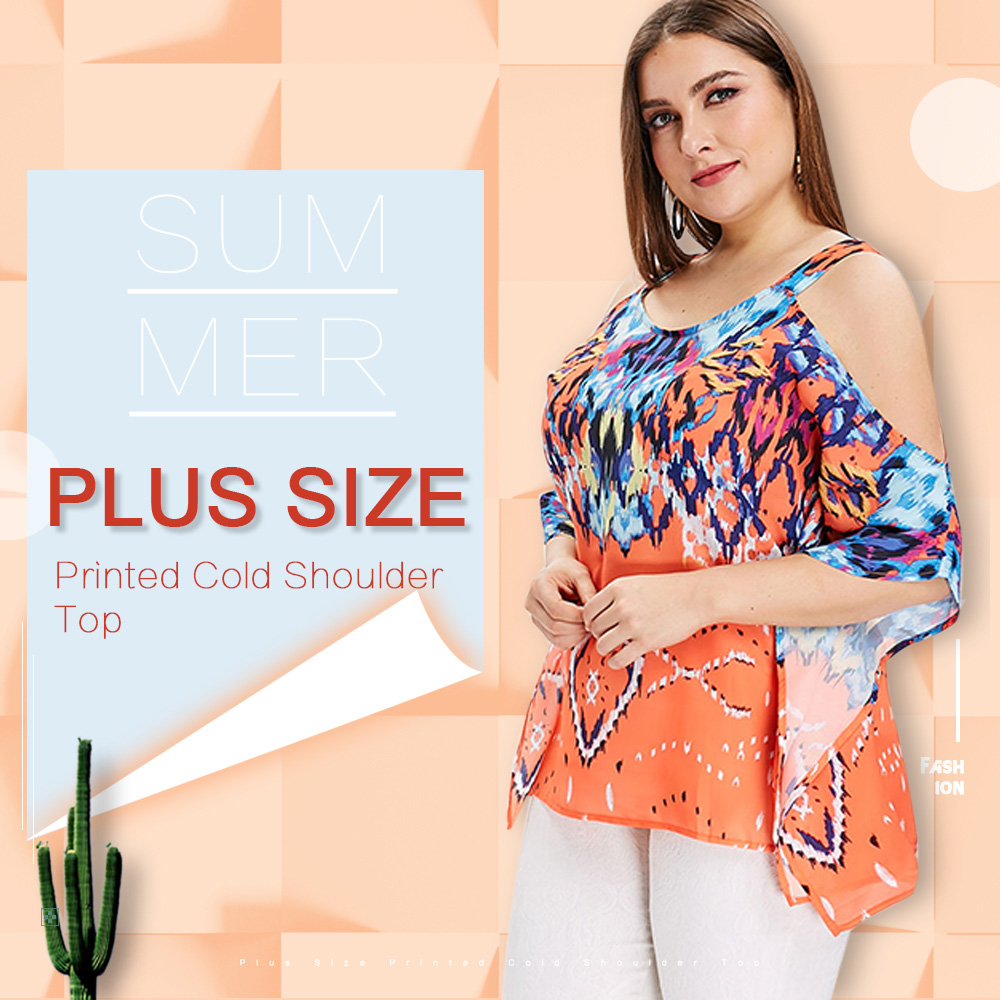Printed Batwing Sleeve Plus Size Top