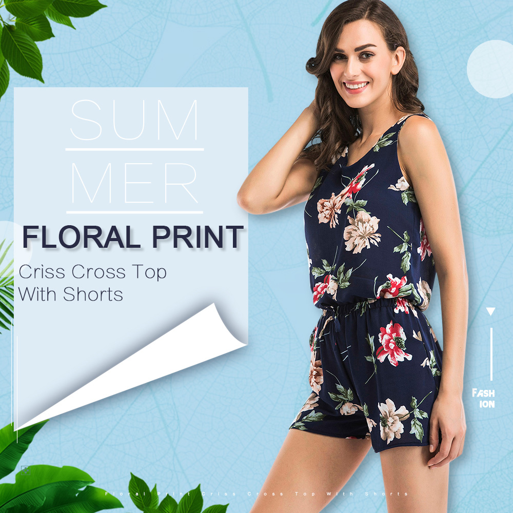 Floral Print Criss Cross Top With Shorts