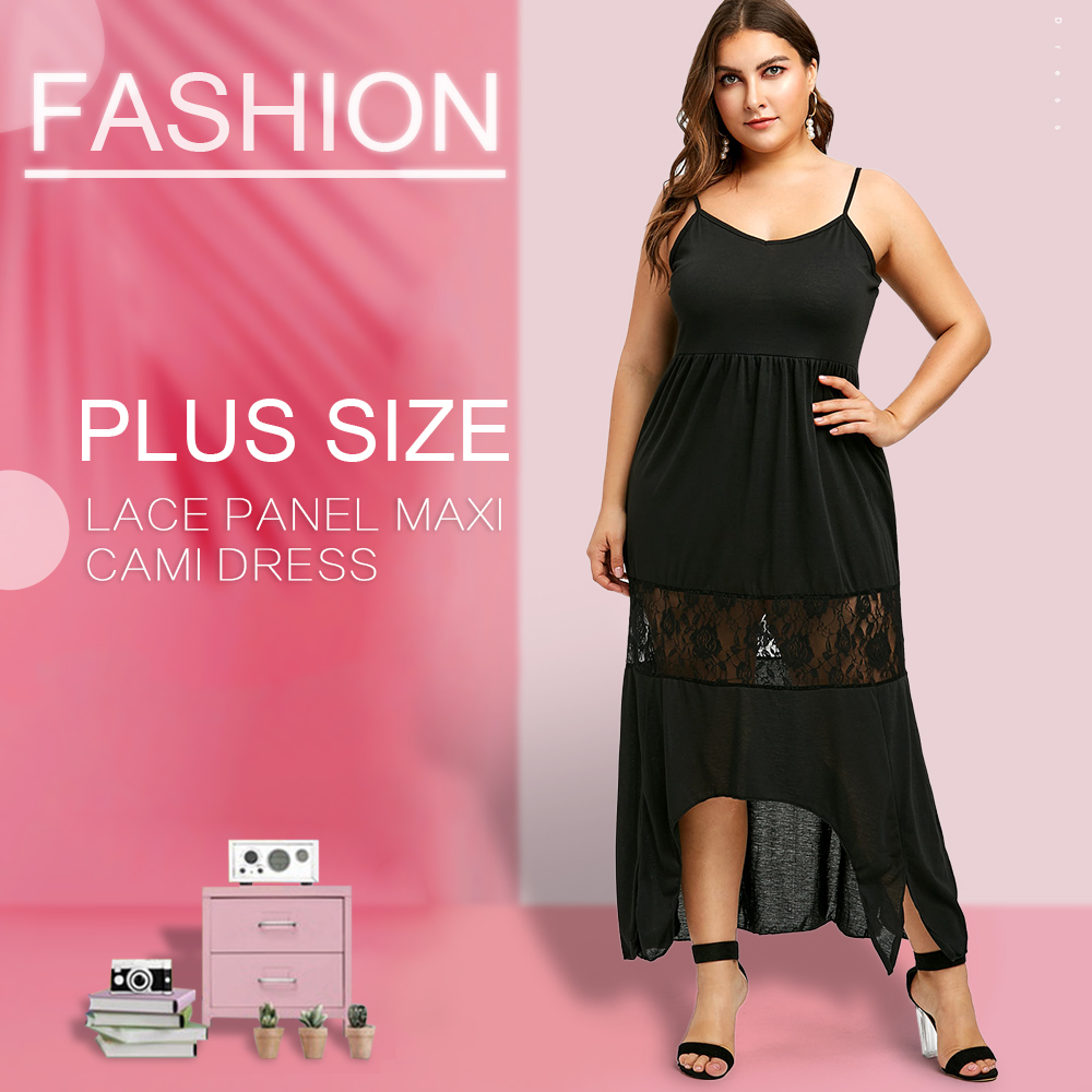 Plus Size Lace Panel Maxi Cami Dress