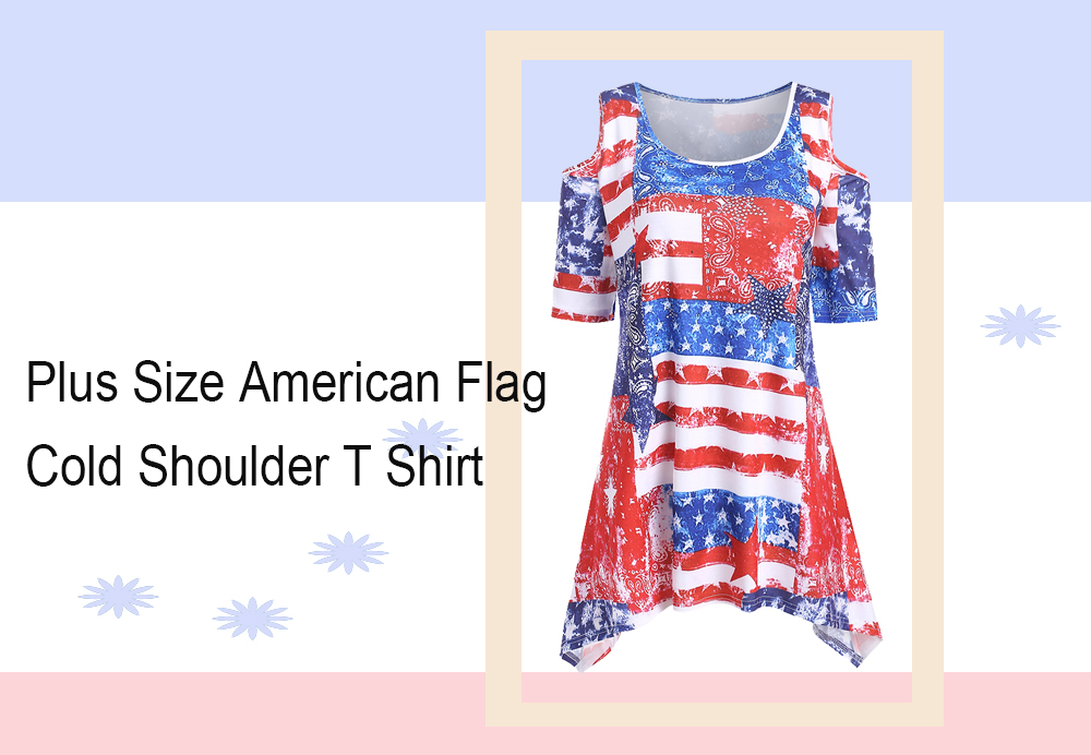 Plus Size American Flag Cold Shoulder T Shirt