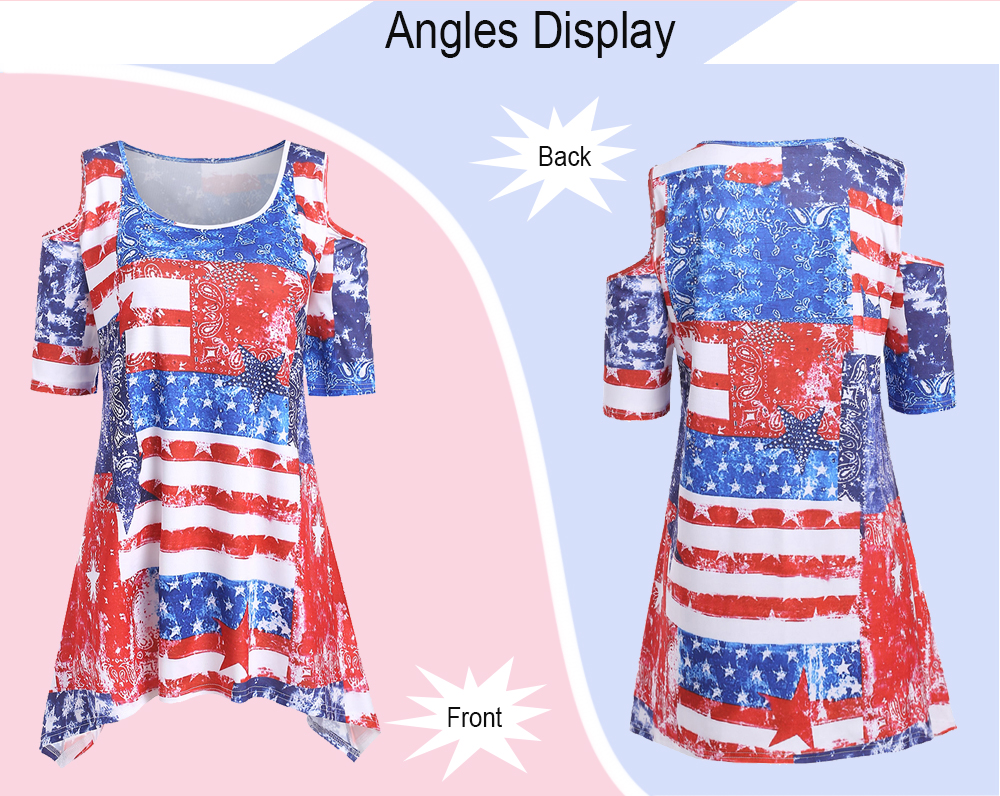 Plus Size American Flag Cold Shoulder T Shirt