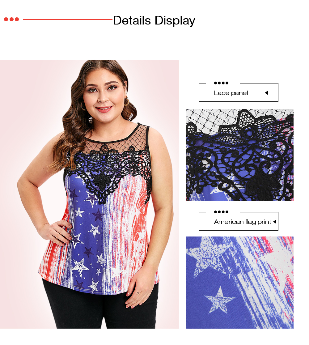 Plus Size American Flag Print Lace Panel Tee