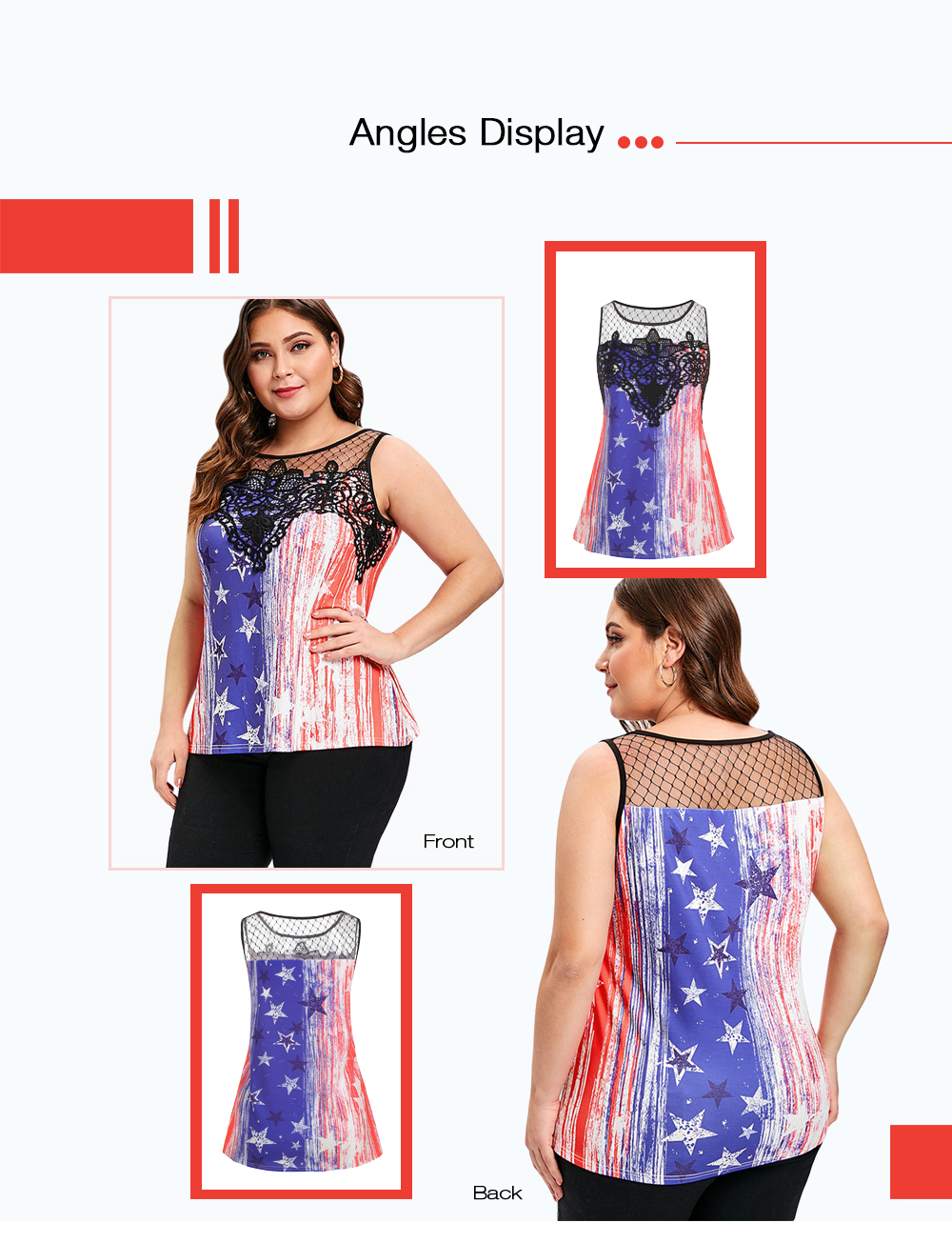 Plus Size American Flag Print Lace Panel Tee