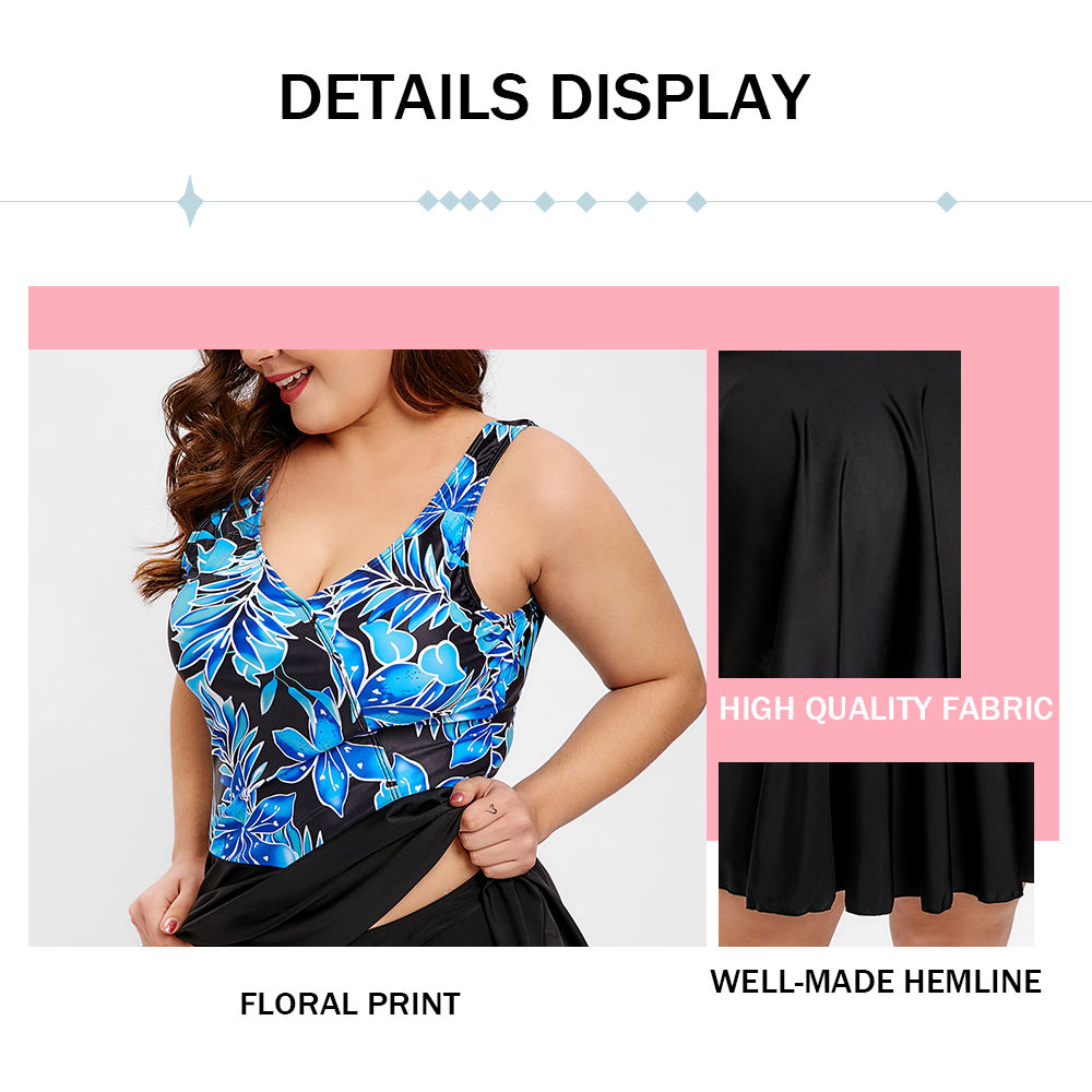 Plus Size Floral Print Open Back Tankini Set