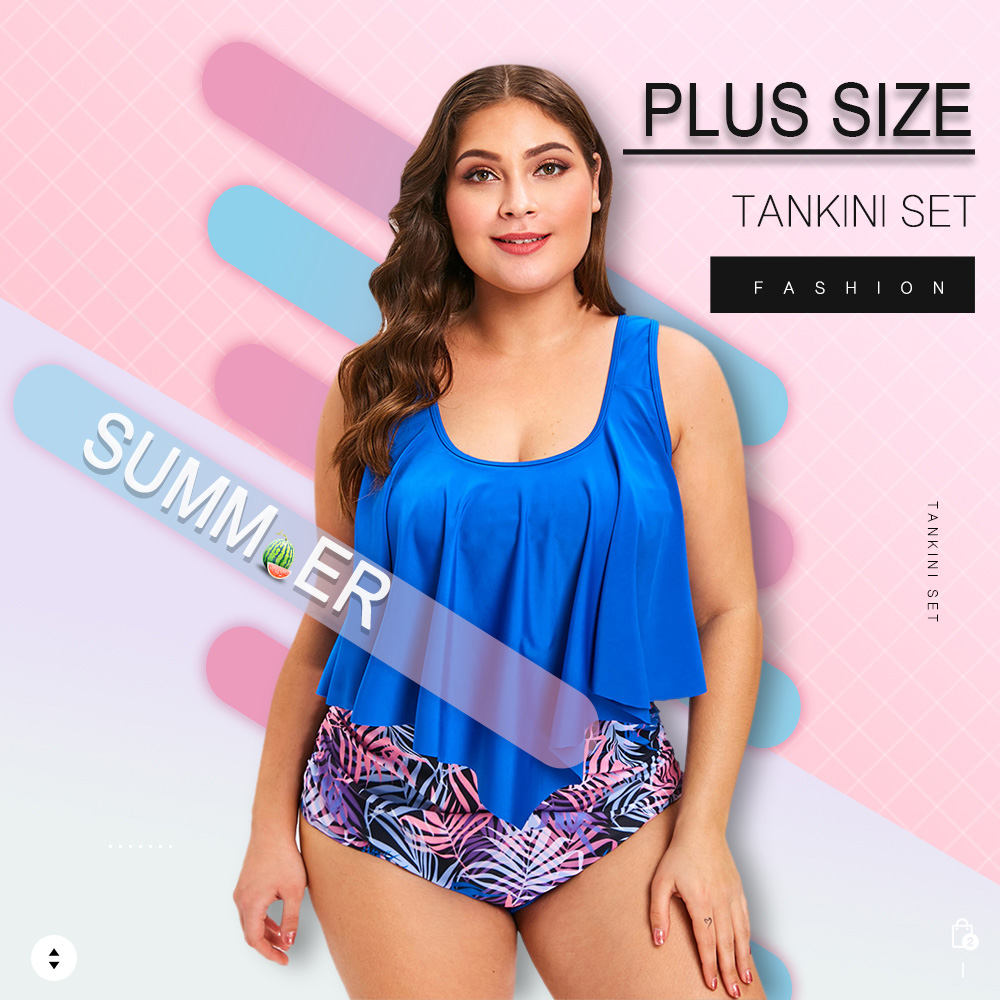 Plus Size Padded Printed Tankini Set