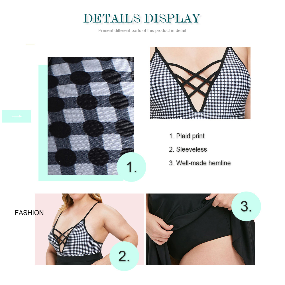 Plus Size Strappy Front Plaid Swimwear