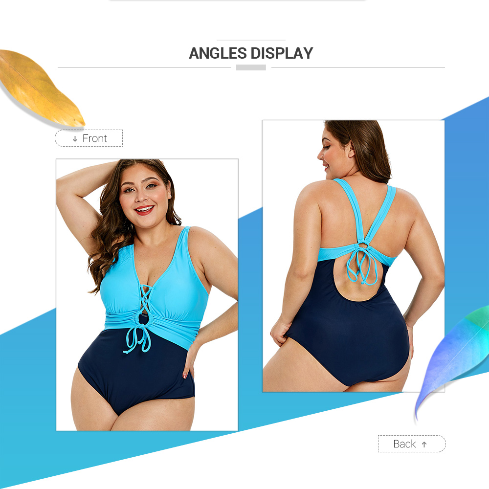 Plus Size Back Cut Out Two Tone Swimwear