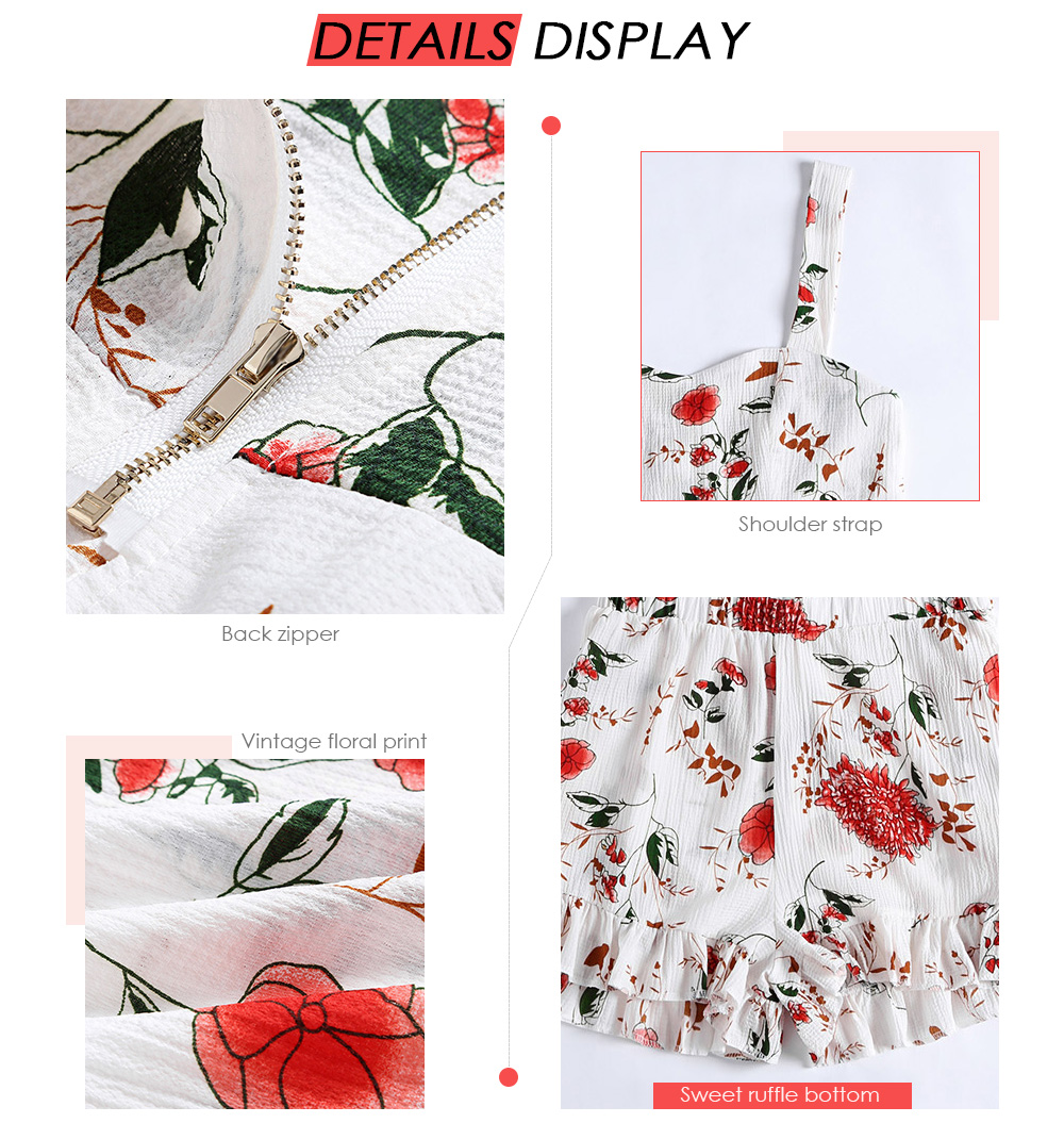 Floral Print Backless Ruffled Crop Top High Waist Shorts Women Two-piece Suit