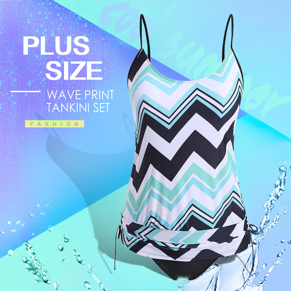 Plus Size Wave Print Tankini Set