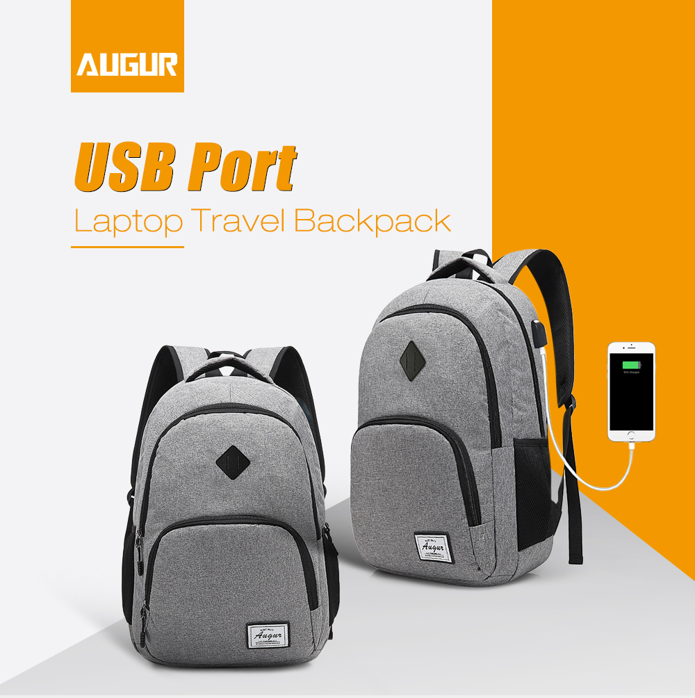 AUGUR 17 inch Laptop Backpack USB Port Travel Men Women Bag