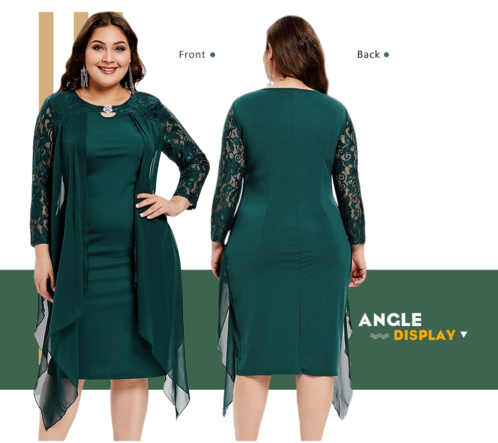 Plus Size Lace Sleeve Knee Length Dress