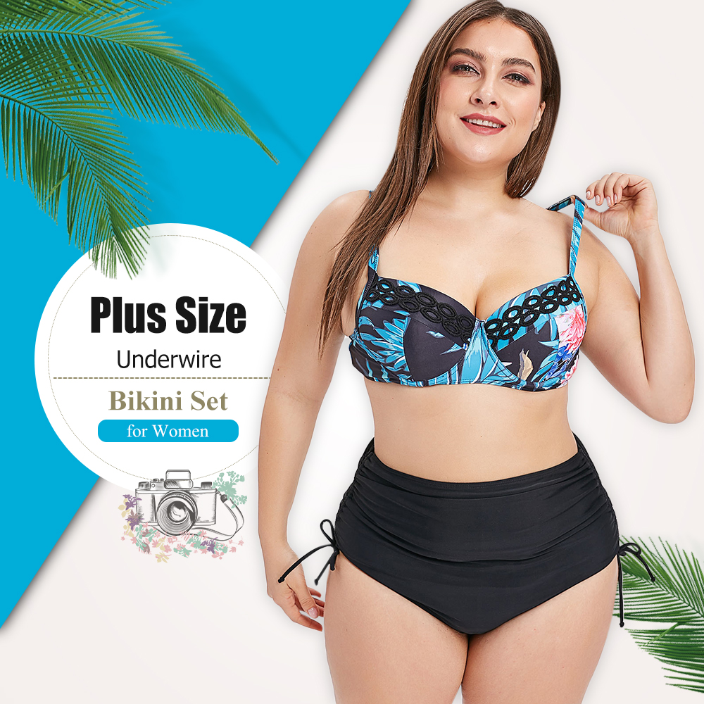 High Wait Printed Plus Size Underwire Bikini Set