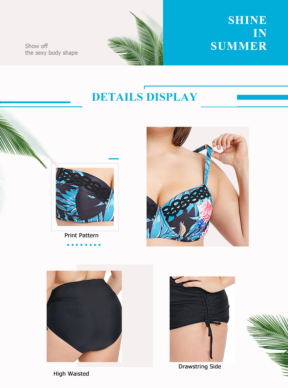 High Wait Printed Plus Size Underwire Bikini Set