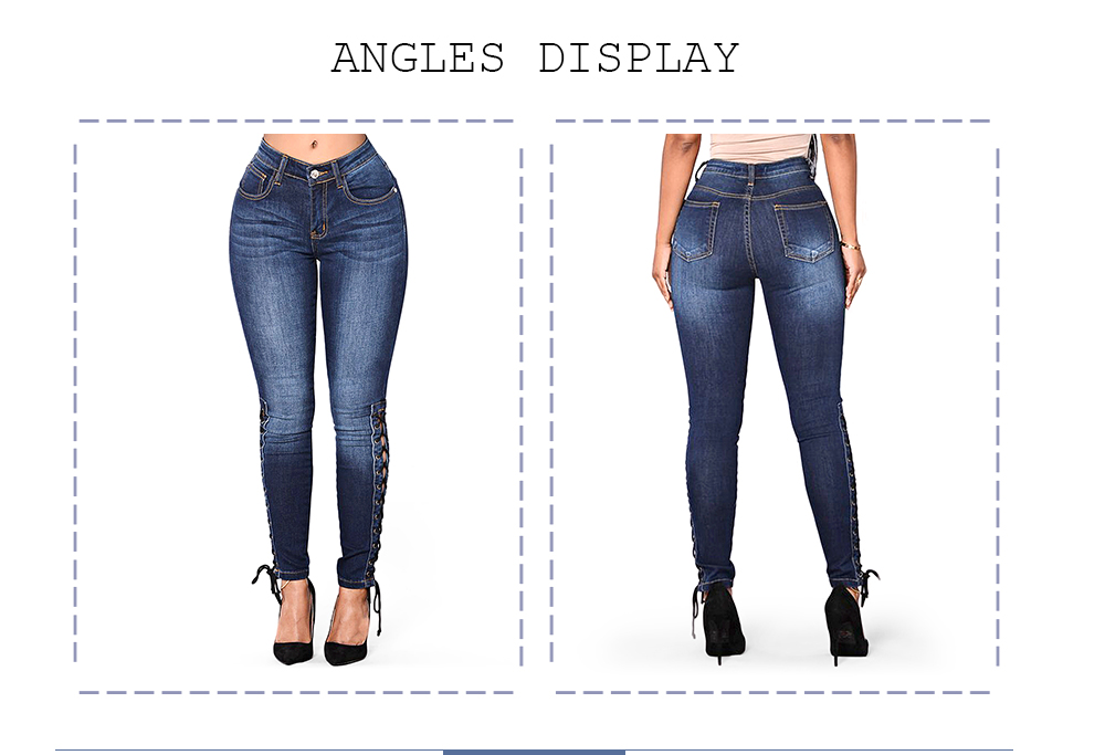 Womens Fashion High Waist Jeans Bandages Elastic Slim Body Jeans