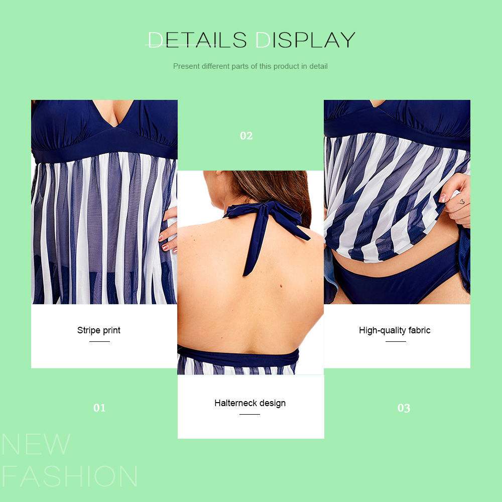 Plus Size Stripe Layered Detail Tankini Set