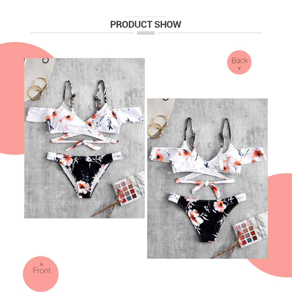 Floral Print Cami Wrap Bikini Set