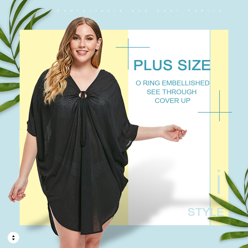Plus Size O Ring Embellished See Through Cover Up