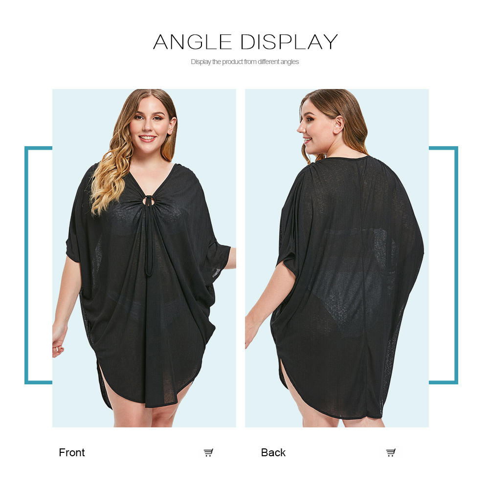 Plus Size O Ring Embellished See Through Cover Up