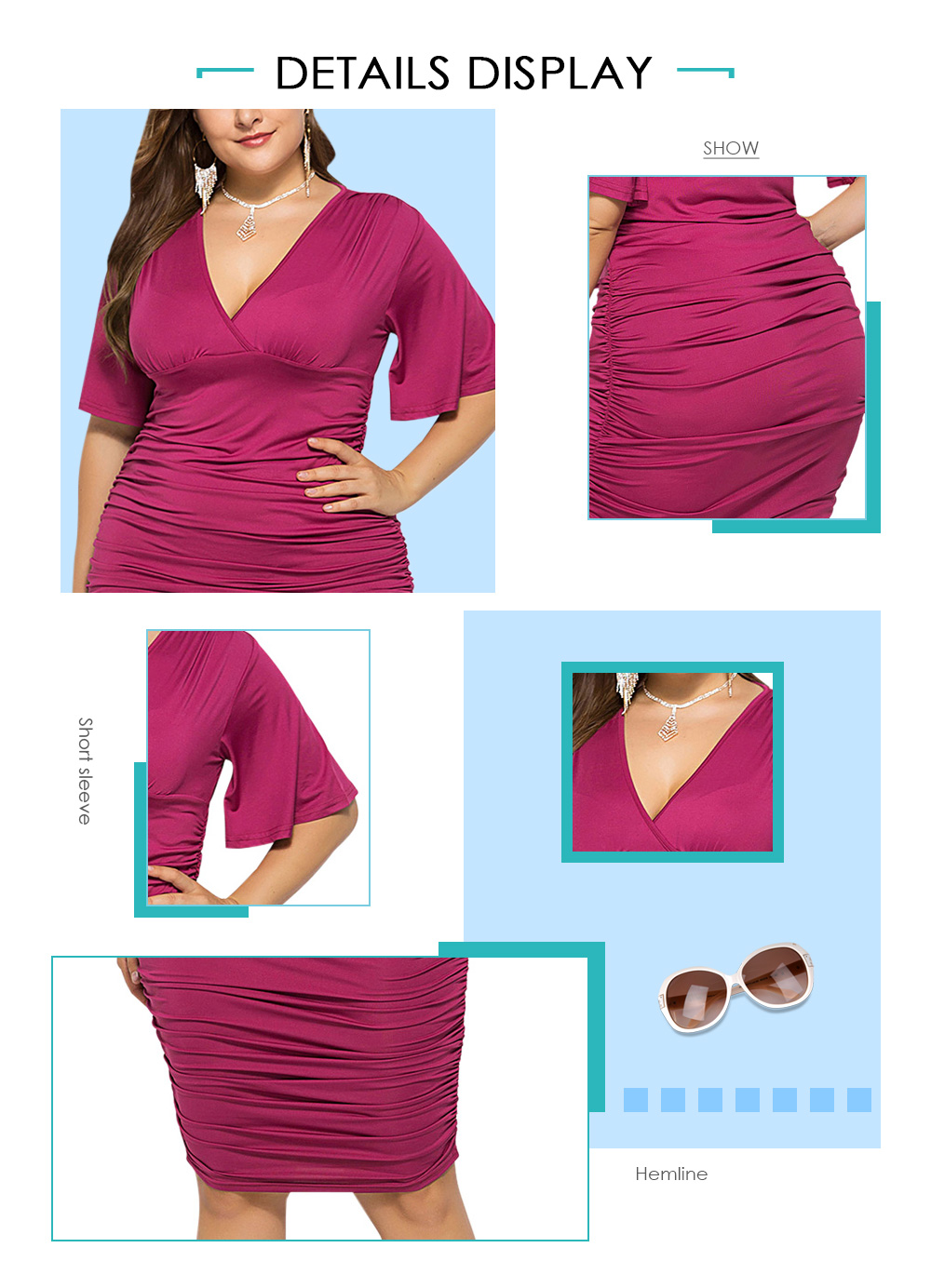 Low Cut Ruched Plus Size Bodycon Dress