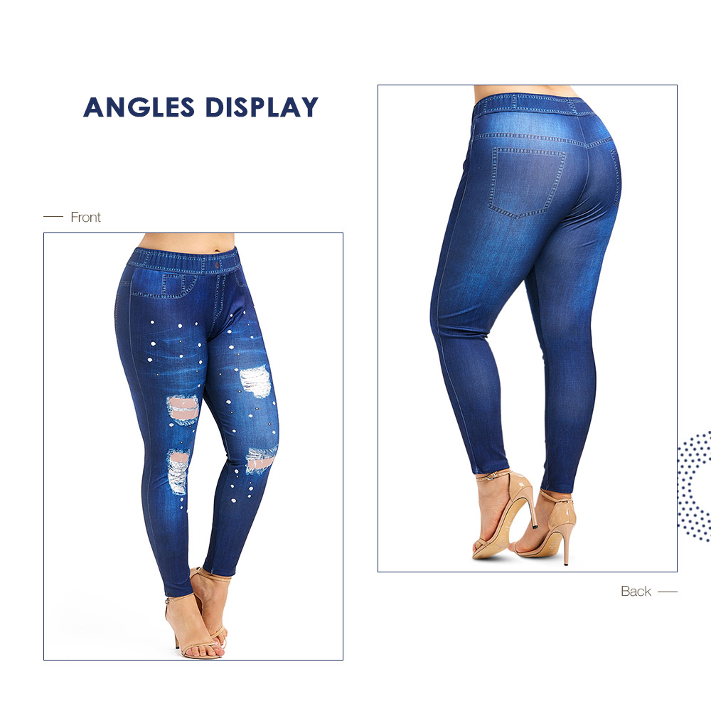 Plus Size 3D Ripped Jean Print Leggings