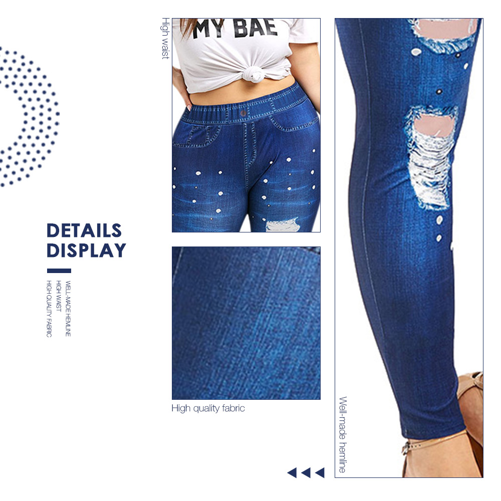 Plus Size 3D Ripped Jean Print Leggings