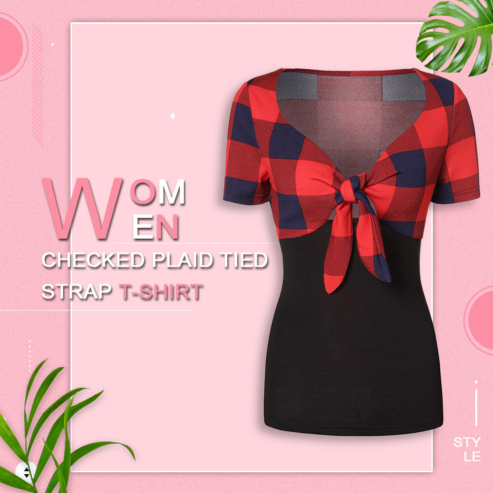Checked Panel Twist T Shirt