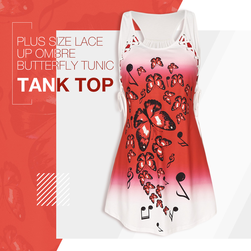 Plus Size Tunic Butterfly Print Tank Top